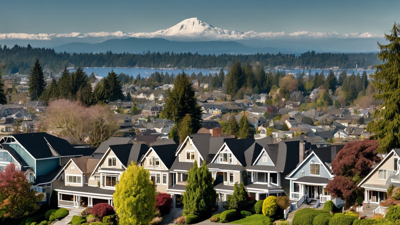 Nestled in the charming city of Bellingham, WA, a neighborhood of houses enjoys breathtaking views of a snow-capped mountain and forested hills under a clear sky—a serene backdrop that has witnessed remarkable home price appreciation over the past decade.